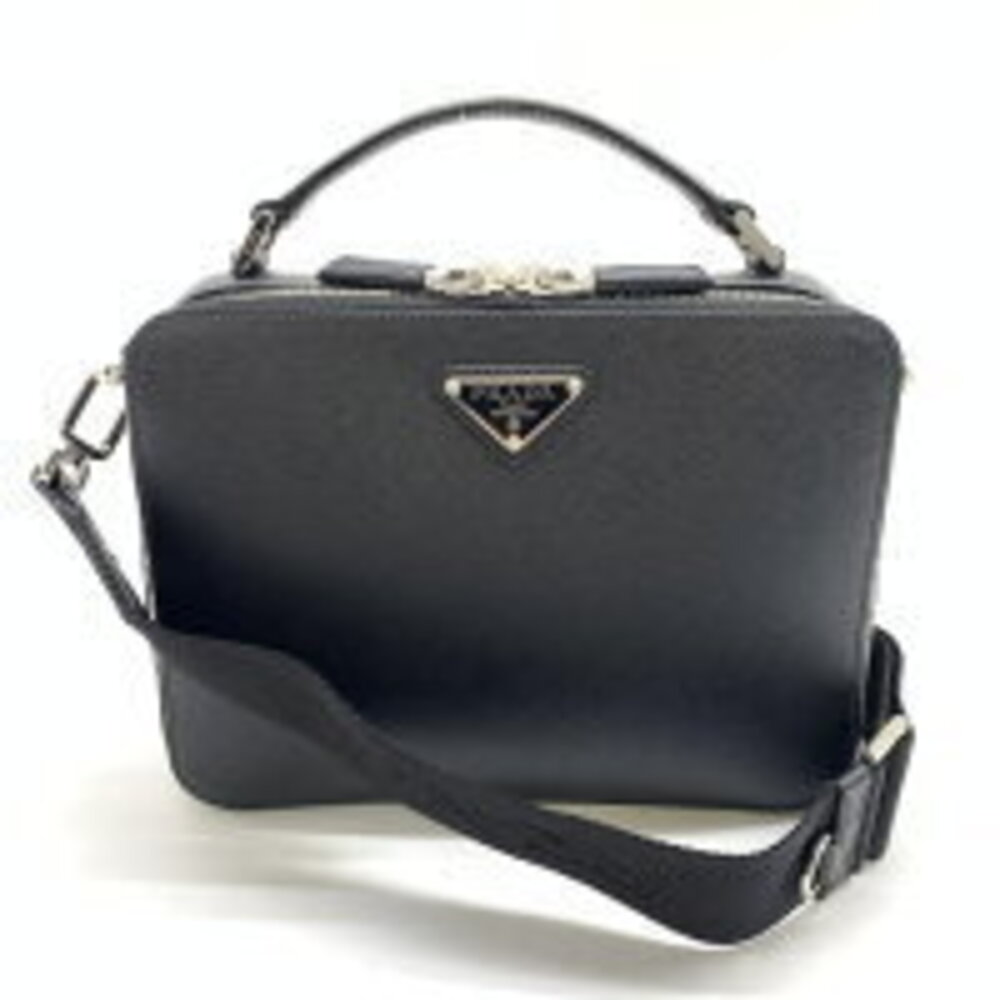 PRADA Brick Saffiano Leather Bag Shoulder Triangle Logo Black